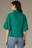 Lake Green Raglan Below Elbow Bubble Sleeve Collar Neck Button Down Seaming Dart Peplum Hem Lyocell Plus Size Woven Top