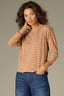 Sahara Sand Peach Parfait Three Quarter French Raglan Ruched Sleeve Crew Neck Round Surplus Hi-Low Hem Stripe Print Knit Top