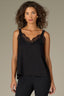 Black Sleeveless Ruched Elastic Stap V-Neck Lace Edge Side Panel Petite Woven Tank Top