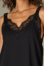 Black Sleeveless Ruched Elastic Stap V-Neck Lace Edge Side Panel Petite Woven Tank Top