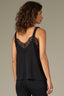 Black Sleeveless Ruched Elastic Stap V-Neck Lace Edge Side Panel Woven Tank Top

