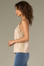 Pale Oak Sleeveless Ruched Elastic Stap V-Neck Lace Edge Side Panel Woven Tank Top