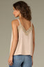 Pale Oak Sleeveless Ruched Elastic Stap V-Neck Lace Edge Side Panel Woven Tank Top