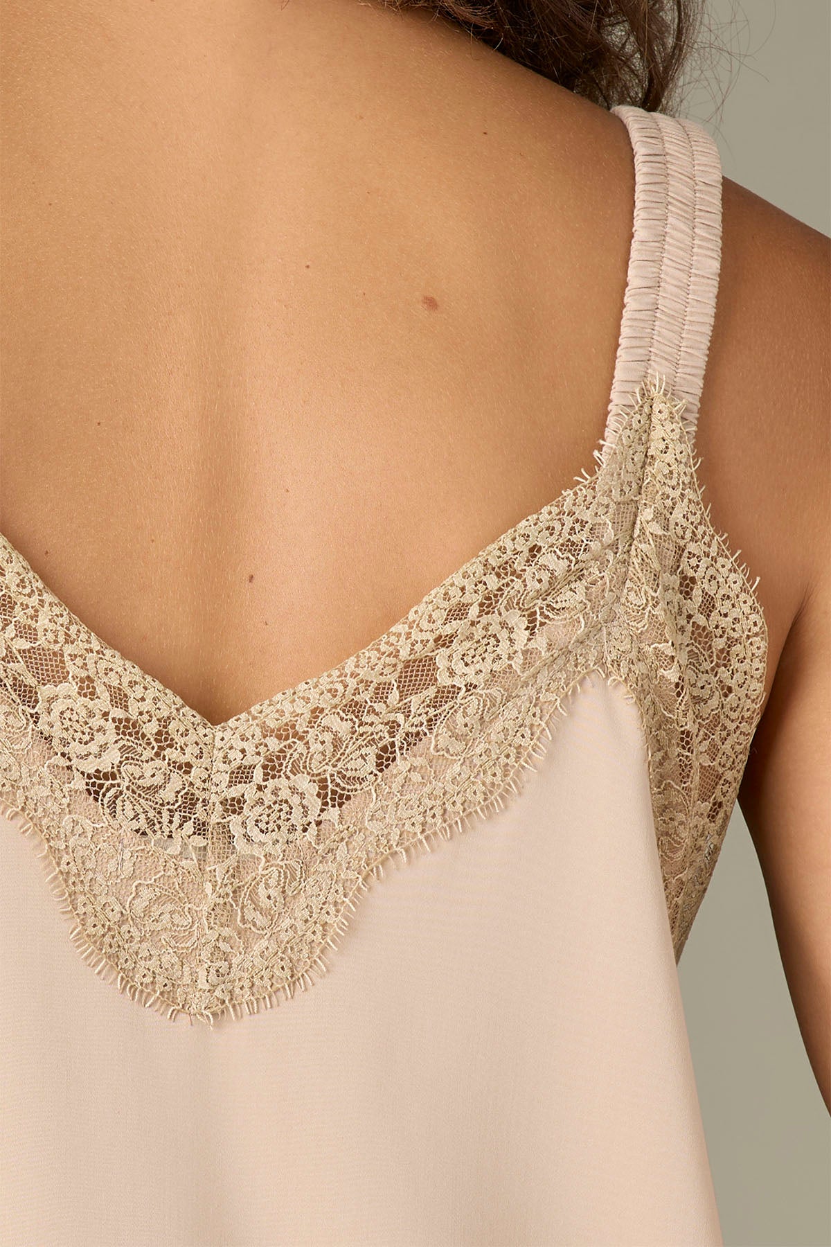 Elastic Strap V-Neck Woven Tank Top with Lace Side Panels