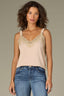 Pale Oak Sleeveless Ruched Elastic Stap V-Neck Lace Edge Side Panel Woven Tank Top