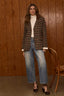 Brown Multi Plaid Long Buttoned Sleeve Triple Button Front Flap Pockets Faux Breast Pocket Suede Contrast Double Back Vent Plaid Print Woven Blazer