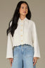 White Long Sleeve Collar Neck Button Down Scallop Placket Patch Pocket Paisley Embroidered Cropped Hem Woven Jacket