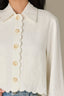 White Long Sleeve Collar Neck Button Down Scallop Placket Patch Pocket Paisley Embroidered Cropped Hem Woven Jacket
