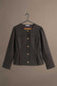 Cold Brew Long Puff Shoulder Wide Cuff Sleeve Button Front Front Pockets Peplum Hem Knit Jacket