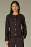 Cold Brew Long Puff Shoulder Wide Cuff Sleeve Button Front Front Pockets Peplum Hem Knit Jacket