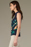Sleeveless Crew Neck Side Pleat Screen Print Knit Top