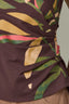 Espresso Sleeveless Crew Neck Side Pleat Asymmetrical Hem Abstract Screen Print Knit Top