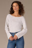 Heather Off White Long Bell Sleeve Gerber Surplus Boat Neck Petite Knit Top
