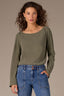 Heather Olive Long Bell Sleeve Gerber Surplus Boat Neck Knit Top