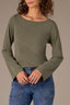 Heather Olive Long Bell Sleeve Gerber Surplus Boat Neck Knit Top