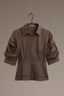 Cold Brew Multi Below Elbow Pleated Sleeve Collar Neck Button Down Front Plaid Print Double Peplum Hem Woven Top