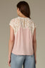 Rose Bloom Natural Extended Shoulder Cap Sleeve Scallop Lace Round Neck Yoke Yehiole Back Woven Tank Top