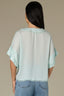 Morning Mist Elbow Roll Cuff Dolman Sleeve V-Neck Tie Button Down Front Lace Placket Woven Top