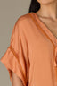Roasted Carrot Elbow Roll Cuff Dolman Sleeve V-Neck Tie Button Down Front Lace Placket Woven Top