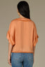 Roasted Carrot Elbow Roll Cuff Dolman Sleeve V-Neck Tie Button Down Front Lace Placket Woven Top