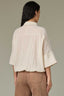 Pale Stone Elbow Wide Cuff Sleeve Collar Neck Button Down Front Contrast Seaming Cinched Bubble Hi-Low Hem Woven Top