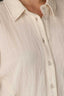 Pale Stone Elbow Wide Cuff Sleeve Collar Neck Button Down Front Contrast Seaming Cinched Bubble Hi-Low Hem Woven Top