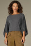Heather Charcoal Grey Three Quarter Blouson Sleeve Boat Neck Stripe Print Knit Top