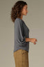 Heather Charcoal Grey Three Quarter Blouson Sleeve Boat Neck Stripe Print Petite Knit Top