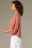 Heather Sandalwood Blush Three Quarter Blouson Sleeve Boat Neck Stripe Print Knit Top
