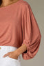 Heather Sandalwood Blush Three Quarter Blouson Sleeve Boat Neck Stripe Print Petite Knit Top
