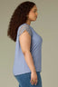 Blue Lily Natural Extended Cap Sleeve Scoop Neck Scallop Crochet Detail Straight Hi-Low Hem Plus Size Knit Top