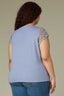 Blue Lily Natural Extended Cap Sleeve Scoop Neck Scallop Crochet Detail Straight Hi-Low Hem Plus Size Knit Top