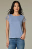 Blue Lily Natural Extended Cap Sleeve Scoop Neck Scallop Crochet Detail Straight Hi-Low Hem Knit Top