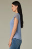 Blue Lily Natural Extended Cap Sleeve Scoop Neck Scallop Crochet Detail Straight Hi-Low Hem Petite Knit Top