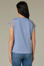 Blue Lily Natural Extended Cap Sleeve Scoop Neck Scallop Crochet Detail Straight Hi-Low Hem Petite Knit Top