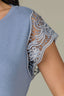 Blue Lily Natural Extended Cap Sleeve Scoop Neck Scallop Crochet Detail Straight Hi-Low Hem Petite Knit Top