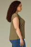 Olive Drab Pale Oak Extended Cap Sleeve Scoop Neck Scallop Crochet Detail Straight Hi-Low Hem Plus Size Knit Top