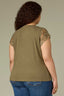 Olive Drab Pale Oak Extended Cap Sleeve Scoop Neck Scallop Crochet Detail Straight Hi-Low Hem Plus Size Knit Top