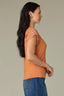 Roasted Carrot Natural Extended Cap Sleeve Scoop Neck Scallop Crochet Detail Straight Hi-Low Hem Petite Knit Top