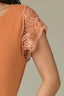 Roasted Carrot Natural Extended Cap Sleeve Scoop Neck Scallop Crochet Detail Straight Hi-Low Hem Petite Knit Top