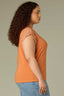 Roasted Carrot Natural Extended Cap Sleeve Scoop Neck Scallop Crochet Detail Straight Hi-Low Hem Plus Size Knit Top