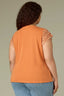 Roasted Carrot Natural Extended Cap Sleeve Scoop Neck Scallop Crochet Detail Straight Hi-Low Hem Plus Size Knit Top