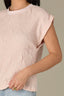 Angel Pink Extended Shoulder Cap Sleeve Scoop Neck Abstract Texture Mixed Media Woven Top
