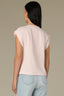 Angel Pink Extended Shoulder Cap Sleeve Scoop Neck Abstract Texture Mixed Media Woven Top