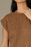 Butter Toffee Extended Shoulder Cap Sleeve Scoop Neck Abstract Texture Mixed Media Woven Top