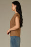 Butter Toffee Extended Shoulder Cap Sleeve Scoop Neck Abstract Texture Mixed Media Woven Top