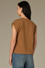 Butter Toffee Extended Shoulder Cap Sleeve Scoop Neck Abstract Texture Mixed Media Woven Top