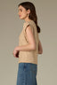 Pale Oak Extended Shoulder Cap Sleeve Scoop Neck Abstract Texture Mixed Media Woven Top