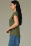 Celadon Extended Shoulder Cap Sleeve Crochet Detail Scoop Neck Back Center Die Cut Design Straight Slit Hem Knit Top