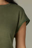 Celadon Extended Shoulder Cap Sleeve Crochet Detail Scoop Neck Back Center Die Cut Design Straight Slit Hem Knit Top